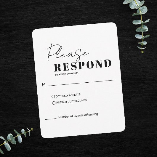 Modern Minimalist Black and White Wedding RSVP Kaartje