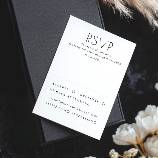 Modern Minimalist Black and White Wedding RSVP Kaartje
