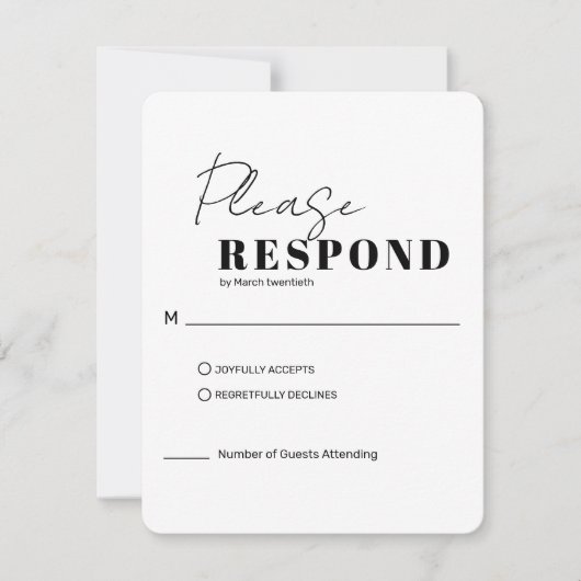  Modern Minimalist Black and White Wedding RSVP Kaartje (Voorkant)