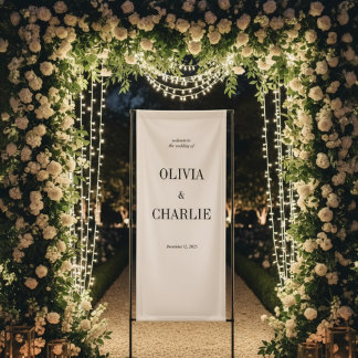 Modern Minimalist Black and White Wedding Welcome Spandoek