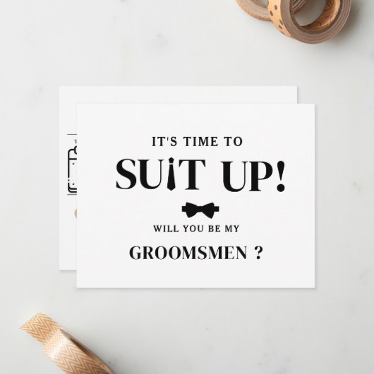 Modern Minimalist Black Asking Groomsman Proposal Notitiekaartje (Voorkant / Achterkant in situ)