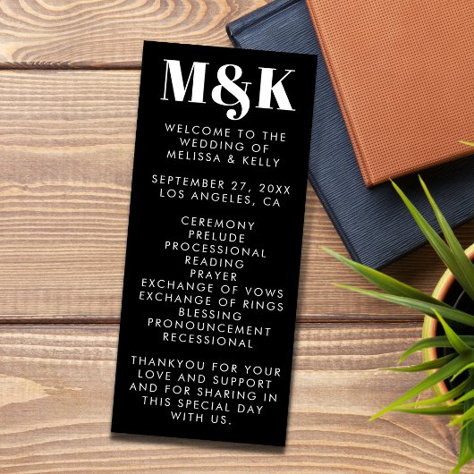 Modern minimalist Black Bold Typography Wedding Programmakaart