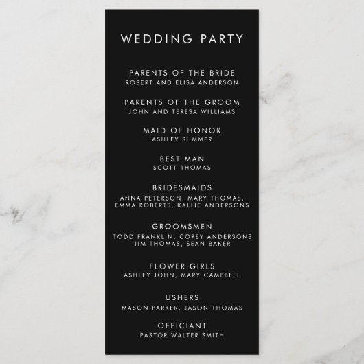 Modern minimalist Black Bold Typography Wedding Programmakaart (Achterkant)