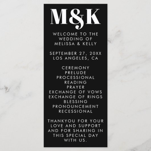 Modern minimalist Black Bold Typography Wedding Programmakaart (Voorkant)