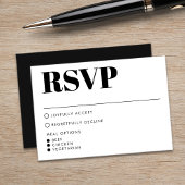 Modern minimalist Black Bold Typography Wedding RSVP Kaartje