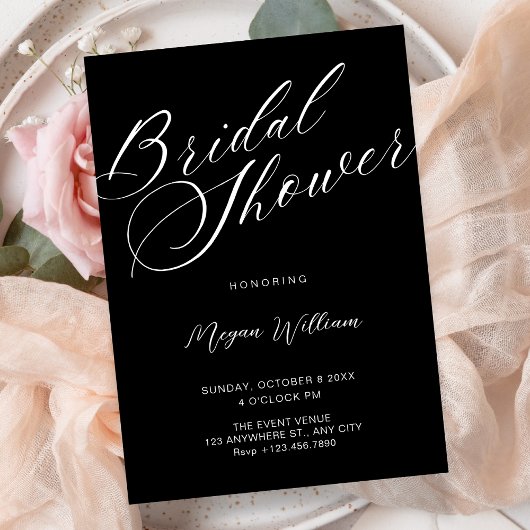 Modern minimalist Black bridal shower Kaart