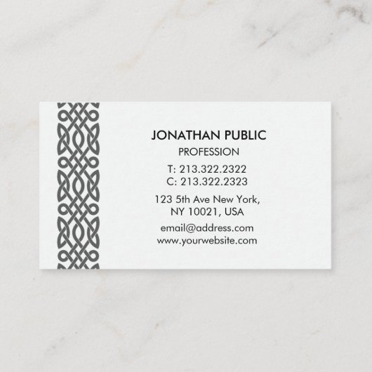 Modern Minimalist Black Celtic Interlaced Border B Visitekaartje (Achterkant)