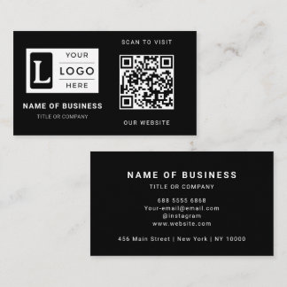 Modern Minimalist Black Custom Logo QR Code Visitekaartje