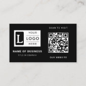 Modern Minimalist Black Custom Logo QR Code Visitekaartje (Voorkant)