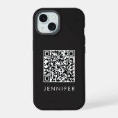 Modern Minimalist Black Executive QR Code Monogram iPhone 15 Case (Achterkant)