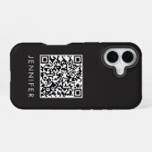 Modern Minimalist Black Executive QR Code Monogram iPhone 16 Hoesje (Achterkant horizontaal)