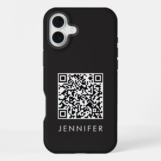 Modern Minimalist Black Executive QR Code Monogram iPhone Hoesje (Achterkant)