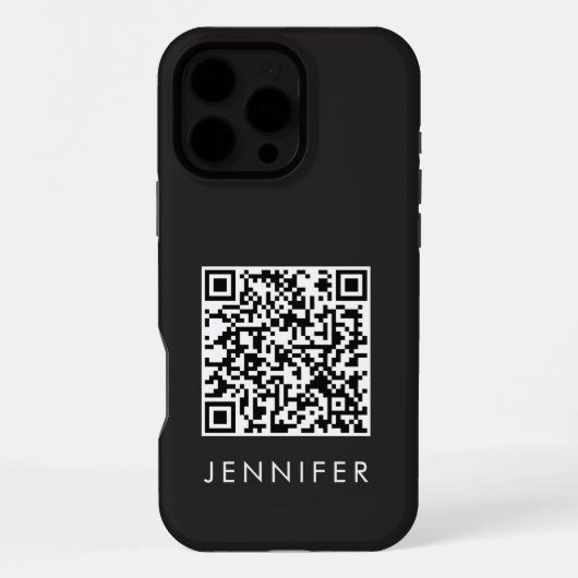 Modern Minimalist Black Executive QR Code Monogram iPhone Hoesje (Achterkant)