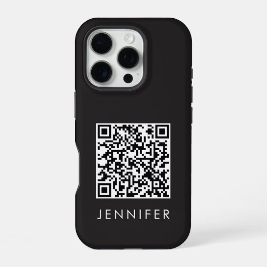 Modern Minimalist Black Executive QR Code Monogram iPhone Hoesje (Achterkant)
