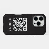 Modern Minimalist Black Executive QR Code Monogram iPhone Hoesje (Achterkant horizontaal)