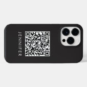 Modern Minimalist Black Executive QR Code Monogram iPhone Hoesje (Achterkant horizontaal)