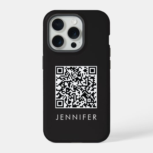 Modern Minimalist Black Executive QR Code Monogram iPhone Hoesje (Achterkant)