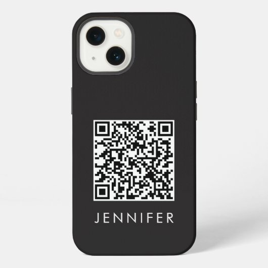 Modern Minimalist Black Executive QR Code Monogram iPhone Hoesje (Achterkant)