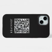 Modern Minimalist Black Executive QR Code Monogram iPhone Hoesje (Achterkant horizontaal)