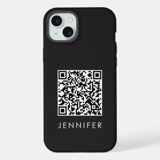 Modern Minimalist Black Executive QR Code Monogram iPhone Hoesje (Achterkant)