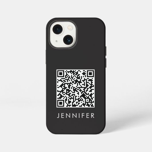 Modern Minimalist Black Executive QR Code Monogram iPhone Hoesje (Achterkant)