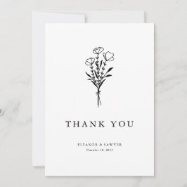 Modern minimalist Black Floral Bouquet Wedding Bedankkaart