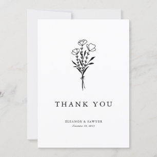 Modern minimalist Black Floral Bouquet Wedding Bedankkaart