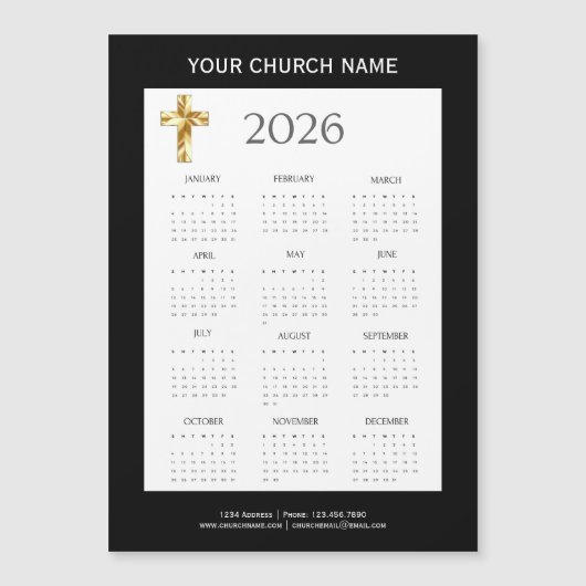 Modern Minimalist Black Gold 2026 Calendar Magnet (Voorkant)