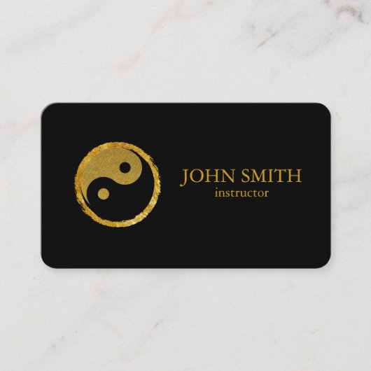 Modern Minimalist Black Gold Lotus Yoga Instructor Visitekaartje (Voorkant)