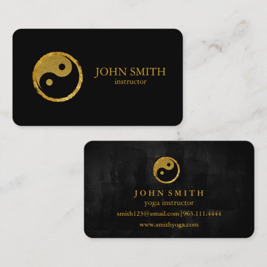 Modern Minimalist Black Gold Lotus Yoga Instructor Visitekaartje (Voorkant / Achterkant)