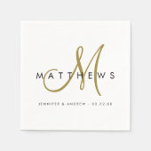 Modern Minimalist Black Gold Monogram Wedding Servet (Voorkant)