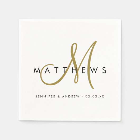 Modern Minimalist Black Gold Monogram Wedding Servet (Voorkant)