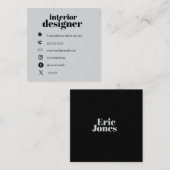 Modern minimalist black & grey professional vierkante visitekaartje (Voorkant / Achterkant)