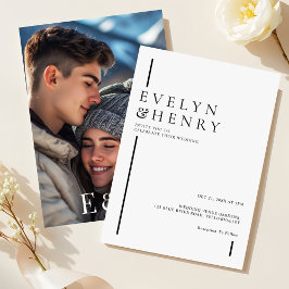 Modern Minimalist Black Line Photo Wedding Kaart