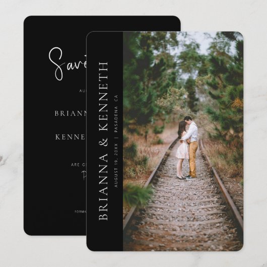 Modern Minimalist Black Photo Save the Date Kaart (Voorkant / Achterkant)