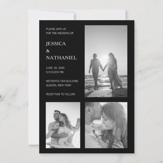 Modern minimalist Black Photo Wedding Kaart (Voorkant)