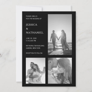 Modern minimalist Black Photo Wedding Kaart