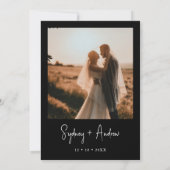 Modern minimalist Black Photo Wedding Kaart (Achterkant)