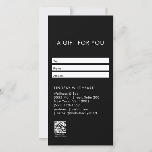 Modern Minimalist Black QR Code Gift Certificate (Achterkant)