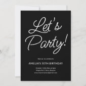 Modern Minimalist Black Script Birthday Party Chic Kaart (Voorkant)
