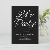 Modern Minimalist Black Script Birthday Party Chic Kaart (Staand voorkant)