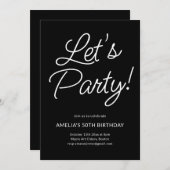 Modern Minimalist Black Script Birthday Party Chic Kaart (Voorkant / Achterkant)