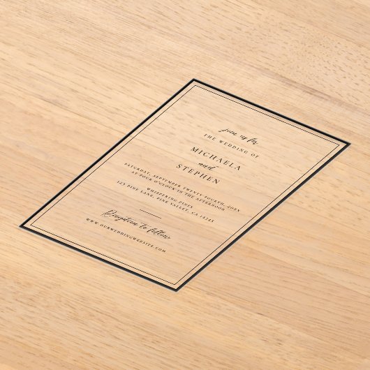 Modern minimalist Black Typography Wedding Acryl Uitnodigingen (Laagn)