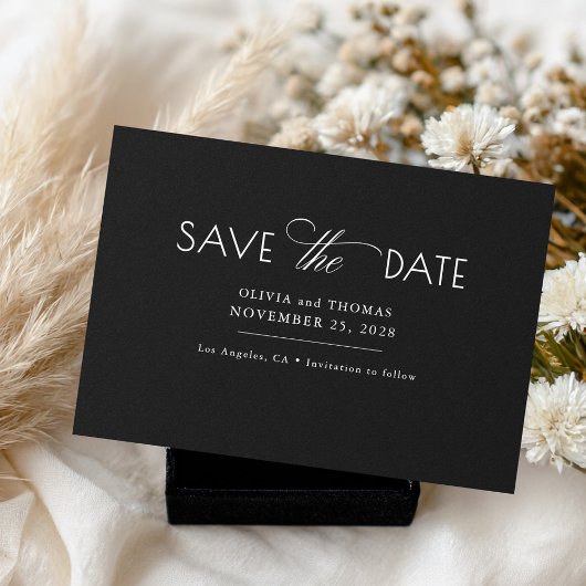Modern Minimalist Black Wedding Save The Date