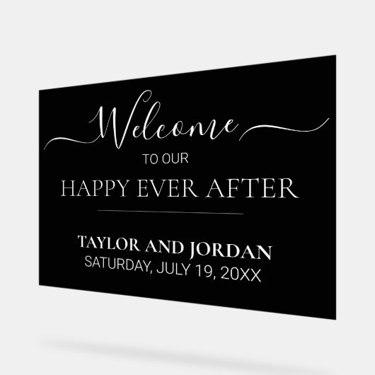 Modern Minimalist Black Wedding Welcome Sign Acryl Bord (Hoek)
