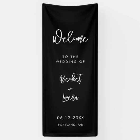 Modern Minimalist Black Welcome to our Wedding Spandoek (Verticaal)