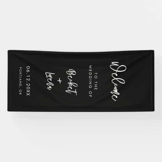 Modern Minimalist Black Welcome to our Wedding Spandoek (Horizontaal)