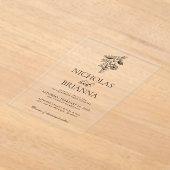 Modern Minimalist Black White Floral Wedding Acryl Uitnodigingen (Laagn)