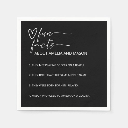Modern Minimalist Black & White Fun Facts Wedding Servet (Voorkant)