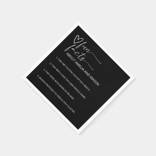 Modern Minimalist Black & White Fun Facts Wedding Servet (Hoek)